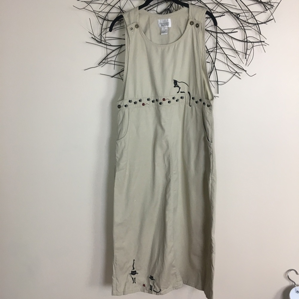 Crazy cat lady embroidered overall dress vintage